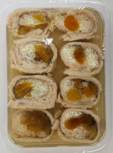 .Boiled, filled trout with dried apricots